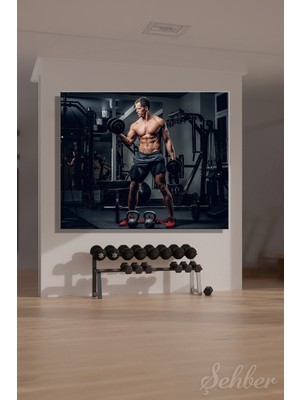 Şehber Dekoratif Yatay Kanvas Tablo Tekli Spor Salonu Fitness Eğitimi Halter Egzersizi Atletik Erkek 2174
