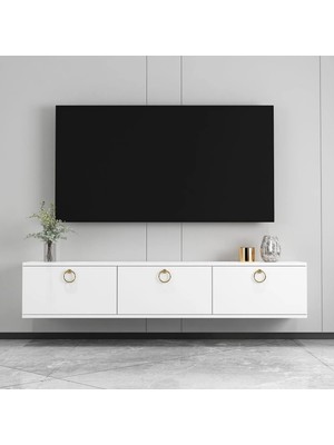 Morepp Max 150 cm Tv Ünitesi Duvara Monte Tv Ünitesi Tv Sehpası | Beyaz - Altın