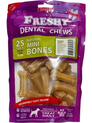 Freshy Dental Chews 25 Adet 5 Cm Doğal Sığır Derisi Kemik Ödül 250 Gram Köpekler İçin Temizleme