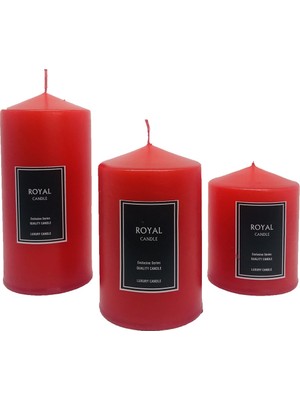 Royal Mum Royal Silindir Mum 3 Lü Set Parfümlü Dekoratif Kırmızı 6 cm Çap 6-9-12 cm Boyut