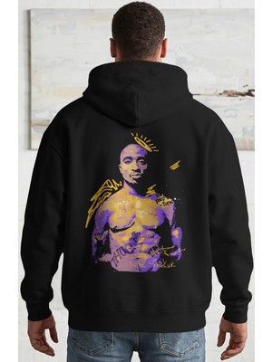 Sevbano Tupac 2pac Rapper Şarkıcı Sırt Baskılı Unisex Oversize Penye Hoodie