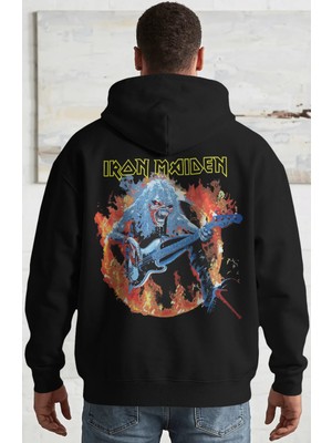 Sevbano Iron Maiden Rock Metal Müzik Grubu Sırt Baskılı Unisex Oversize Penye Hoodie