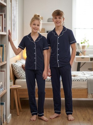 Enie Unisex Çocuk %100 Pamuk Antrasit Yazlık Göz Bantlı Pijama Takımı