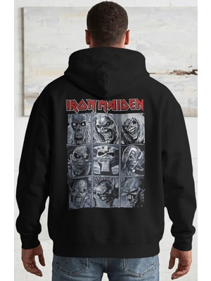 Sevbano Iron Maiden Rock Metal Müzik Grubu Sırt Baskılı Unisex Oversize Penye Hoodie