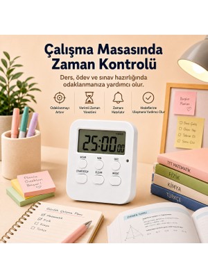Allmart Öğrenci Ders Çalışma Saati Kronometreli Araç Saati Mutfak Buzdolabı Magnet Saat Sınavlara Hazırlık