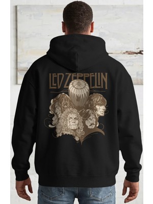Sevbano LED Zeppelin Rock Metal Müzik Grubu Sırt Baskılı Unisex Oversize Penye Hoodie
