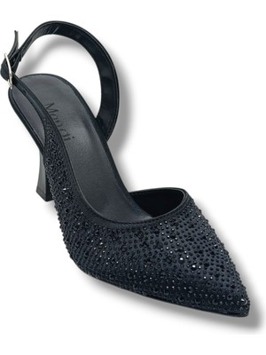Mengi 688-26 Simli Saten Taşlı Ince Topuk Kadın Stiletto