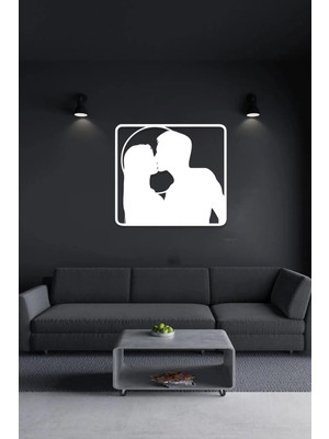 Buççin Online Mağaza  Öpüşen Çift Dekoratif Tablo (45*45CM) Ahşap Mdf Lazer Kesim 3mm Duvar Süsü (Kendinden Yapışkanlı) Ah