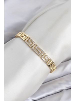 Die Grup cm Labirent Model Zirkon Taşlı Vıp Seri Gold Renk Pirinç Kadın Bileklik TJ-BB8613