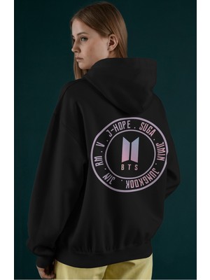 Sevbano Bts Müzik Grubu Sırt Baskılı Unisex Oversize Penye Hoodie