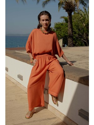 İkikız Keten Terracotta Bluz