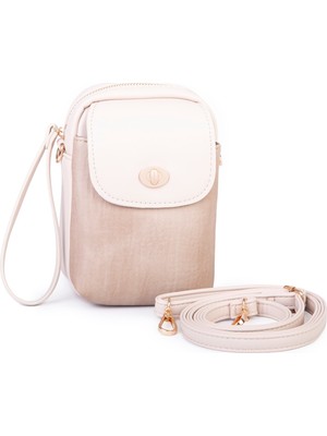 Prettyzys Nas Bag Kadın Mini Telefonluk Çapraz Çanta (En 10 cm , Boy 16 Cm) Kum