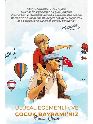 Buççin Online Mağaza  Ahşap Atatürk Ulusal Egemenlik ve Çocuk Bayramı Duvar Poster Ahşap Çok Renkli
