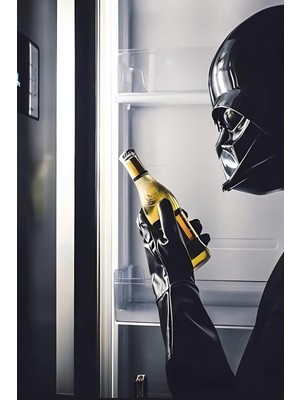 Buççin Online Mağaza  Ahşap Darth Vader Buzdolabına Bakıyor Duvar Poster Ahşap Çok Renkli
