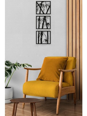 Buççin Online Mağaza  Doğal Tarz 3’lü Bambu Tasarımlı Ahşap Duvar Dekorasyonu | 25X22 cm Mdf Dekor Ahşap Siyah