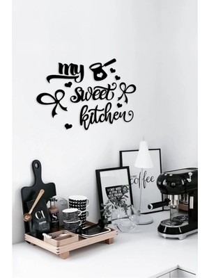 Buççin Online Mağaza  Siyah Ahşap My Sweet Kitchen Duvar Dekoru - Mutfak Konsepti Cafe Kahve Köşesi Için 50X40CM Tablo Ahş