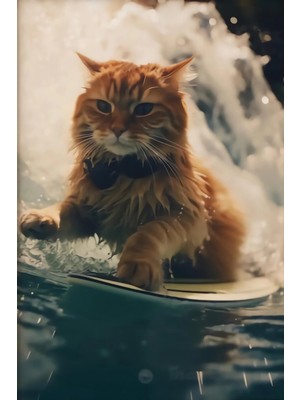 Buççin Online Mağaza  Ahşap Boho Kedi Sörf Tahtası Duvar Poster Ahşap Çok Renkli