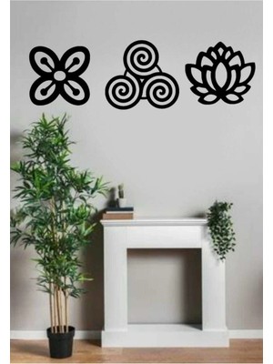 Buççin Online Mağaza  Lotus Çiçeği Bereket Sembolleri Mdf Ahşap Mistik Duvar Dekoru Tablo Siyah