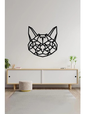 Buççin Online Mağaza  30X30 cm Geometrik Kedi Ahşap Duvar Panosu Ahşap Siyah