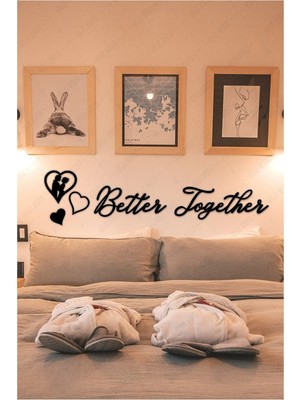 Buççin Online Mağaza  Kalp Dekorlu Better Together Duvar Yazısı Dekoru Ahşap Ahşap Siyah