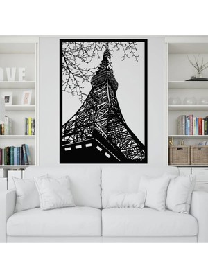 Buççin Online Mağaza  Eyfel Kulesi Özel Lazer Kesim Ahşap Duvar Süsü - Duvar Dekoru ( 40X25 cm ) Ahşap Siyah