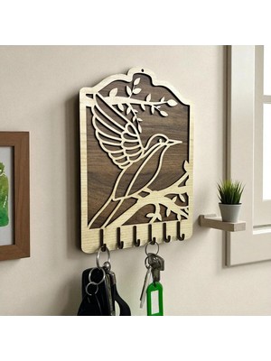 Buççin Online Mağaza  Dekoratif Ahşap Kuş Figürlü Anahtar Askılığı – 16X22 Cm, Duvar Tipi Ahşap Bej
