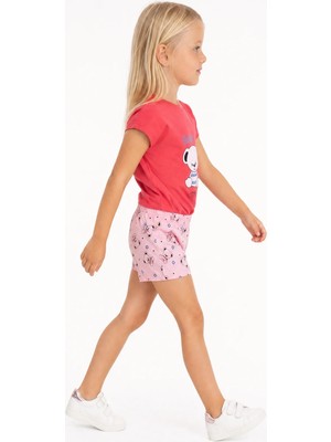 Aden Kids Kız Çocuk Süprem %100 Pamuk Şortlu Bisiklet Yaka Pijama Takımı Kırmızı Pembe