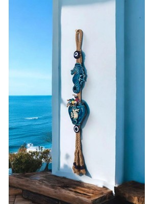 Buççin Online Mağaza  Nazar Boncuklu Denizatı ve Denizatılı Saksı Figürlü Seramik El Yapımı Dekoratif Duvar Süsü 7X45 cm S