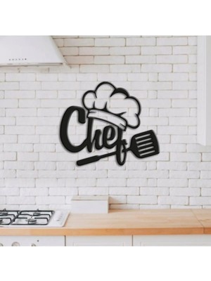 Buççin Online Mağaza  Siyah Ahşap Chef Mutfak Yazı Dekor 40X33 cm Ahşap Siyah