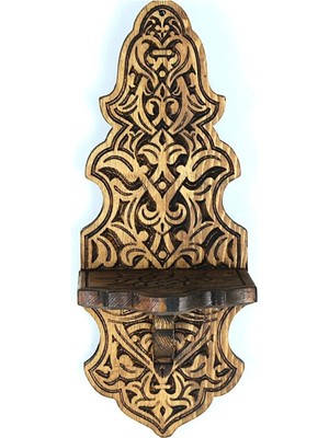 Buççin Online Mağaza  Ahşap Oymalı Kavukluk Lambalık Raf 29X14X11 Cm. Ahşap Kahverengi