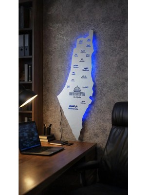 Buççin Online Mağaza  Aydınlatmalı Pleksi Filistin Haritası Tablosu Akrilik Gri