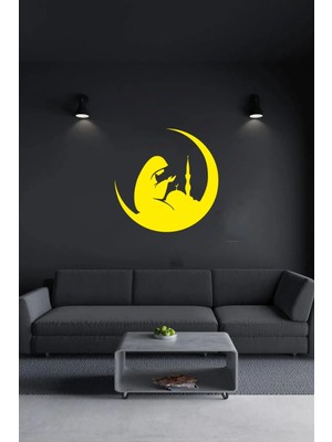 Buççin Online Mağaza  Ay Içerisinde Dua Eden Kadın (45*45CM) Ahşap Mdf Lazer Kesim 3mm Duvar Süsü (Kendinden Yapışkanlı) A