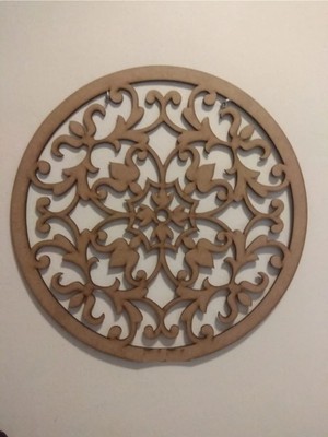 Buççin Online Mağaza  Dekoratif Mandala Desen Boyanabilir Ahşap Mdf Kapı Süsü Duvar Dekorasyonu 25 cm Ahşap Beyaz