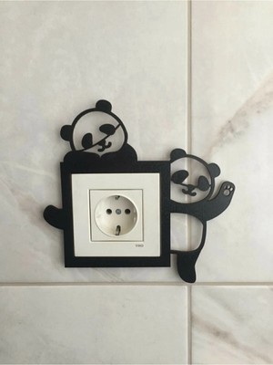 Buççin Online Mağaza  Panda Dekoratif Çocuk Odası Priz Çerçevesi Ahşap Siyah