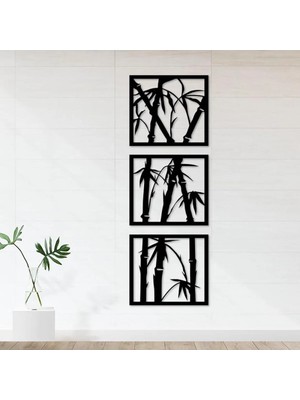 Buççin Online Mağaza  75X25 cm 3 Parça Bambu Desenli Ahşap Duvar Panosu Ahşap Siyah