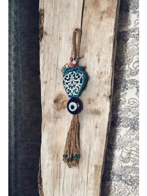 Buççin Online Mağaza  Nazar Boncuklu Zarif Motif Figürlü Seramik El Yapımı Dekoratif Duvar Süsü Eşyası 7,5X35 cm Seramik Ç