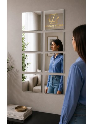 Buççin Online Mağaza  4 Adet | Dekoratif Kare Gümüş Pleksi Ayna - 10X10, 15X15, 20X20, 25X25, 30X30 cm Kendinden Yapışkanl