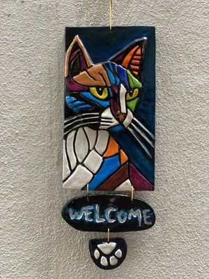 Buççin Online Mağaza  Kedi Duvar Süsü Taş Mavi