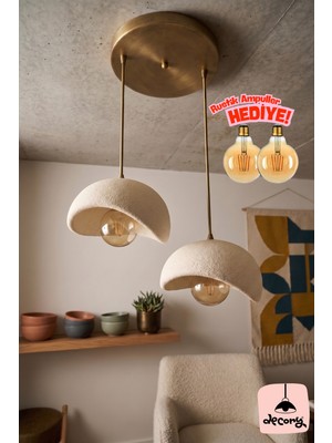 Decory Beton Görünümlü 2'liSarkıt Avize,Bohem Sarkıt Avize (Rustik Ampul Hediyeli) (Bioplastik) E27
