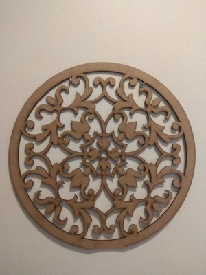 Buççin Online Mağaza  Dekoratif Mandala Desen Boyanabilir Ahşap Mdf Kapı Süsü Duvar Dekorasyonu 30 cm Ahşap Bej