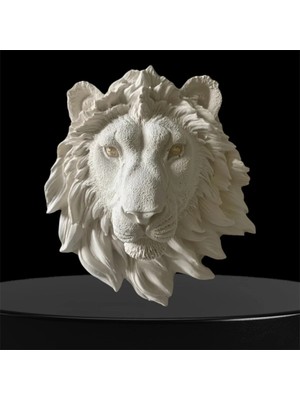 Buççin Online Mağaza  Aslan Başı Duvar Dekoru 20X23X9 cm - Özel Tasarım - Ev Dekorasyonu Taş Beyaz