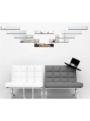 Buççin Online Mağaza  Şerit Duvar Süs Aynalı Pleksi (6’lı Set) 5X30 cm Boyut Plastik Gümüş