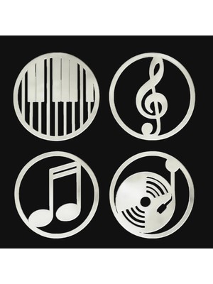 Buççin Online Mağaza  Müzik Odası Dekorasyon Gümüş Renk Parlak Aynalı Pleksi Nota Piyano Temalı Dekor Akrilik Gümüş