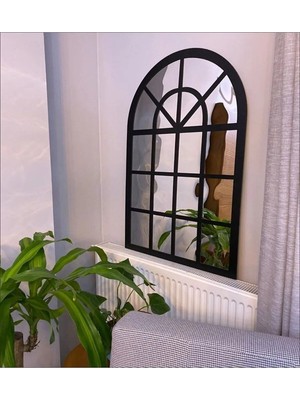 Buççin Online Mağaza  Dekoratif Hint Penceresi Aynalı Pleksi Dekoratif Oval Ahşap Çerçeve 80X60 cm Ahşap Siyah