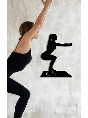 Buççin Online Mağaza  50X38 Pilates Squat Dekor Tablo Mdf Ahşap Lazer Kesim Duvar Panosu Siyah 3mm Ahşap Siyah
