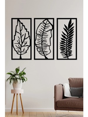 Buççin Online Mağaza  62X40 cm 3 Parça Yapraklı Duvar Panosu Ahşap Siyah