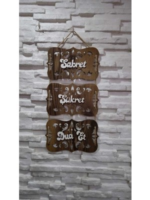 Buççin Online Mağaza  Lazer Kesim Sabret Şükret Dua Et Duvar Süsü (Büyük Boy) Ahşap Kahverengi