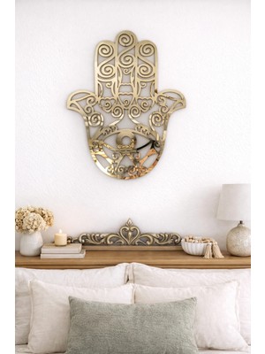 Buççin Online Mağaza  Hamsa Fatma Ana Eli Mdf Üzeri Gold Pleksi Duvar Dekorasyon Lazer Kesim 60X50 cm Akrilik Altın
