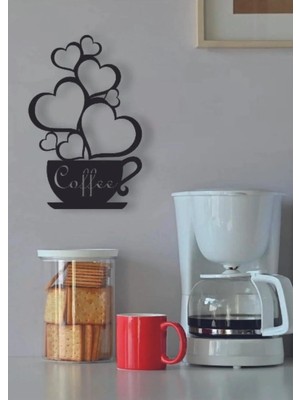 Buççin Online Mağaza  Siyah Ahşap Coffee Fincan Kalp Duvar Dekoru - Mutfak Konsepti Cafe Kahve Köşesi Için 30X15CM Tablo A