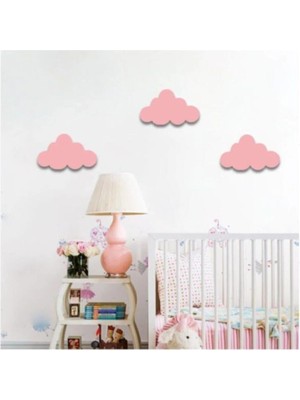 Buççin Online Mağaza  Pembe Bulut 3 Lü Set Bulut Ahşap Duvar Dekoru Ahşap Pembe